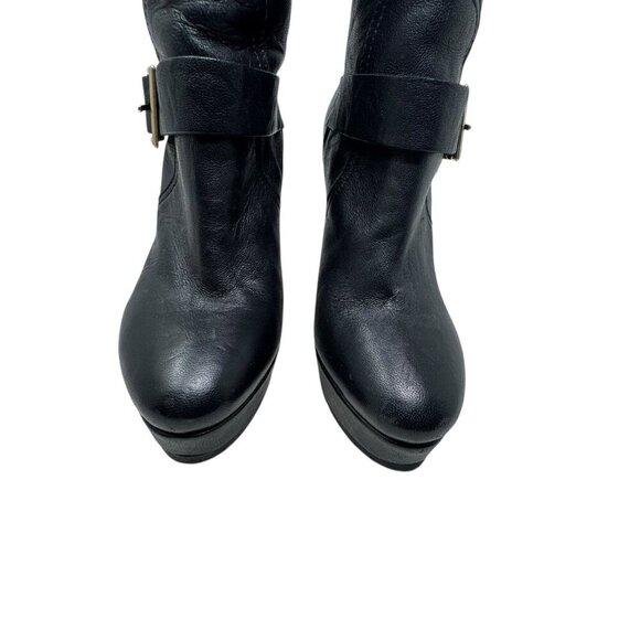 JIMMY CHOO Dylan Mid-Calf Black leather Heeled Moto Boots Heels size 39 9 - Picture 10 of 13